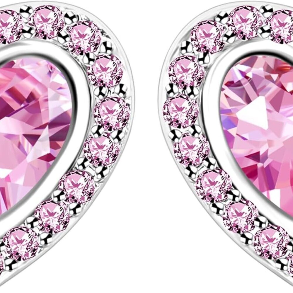 Pink Heart-Shaped Zircon Earrings for Women, Sparkling Studs, Gift-ready